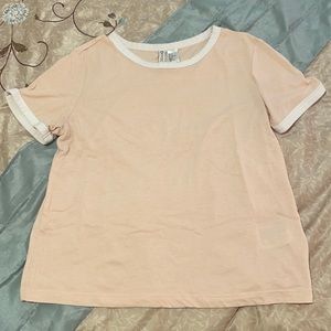 H&M divided cropped blush pink & white ringer tee
